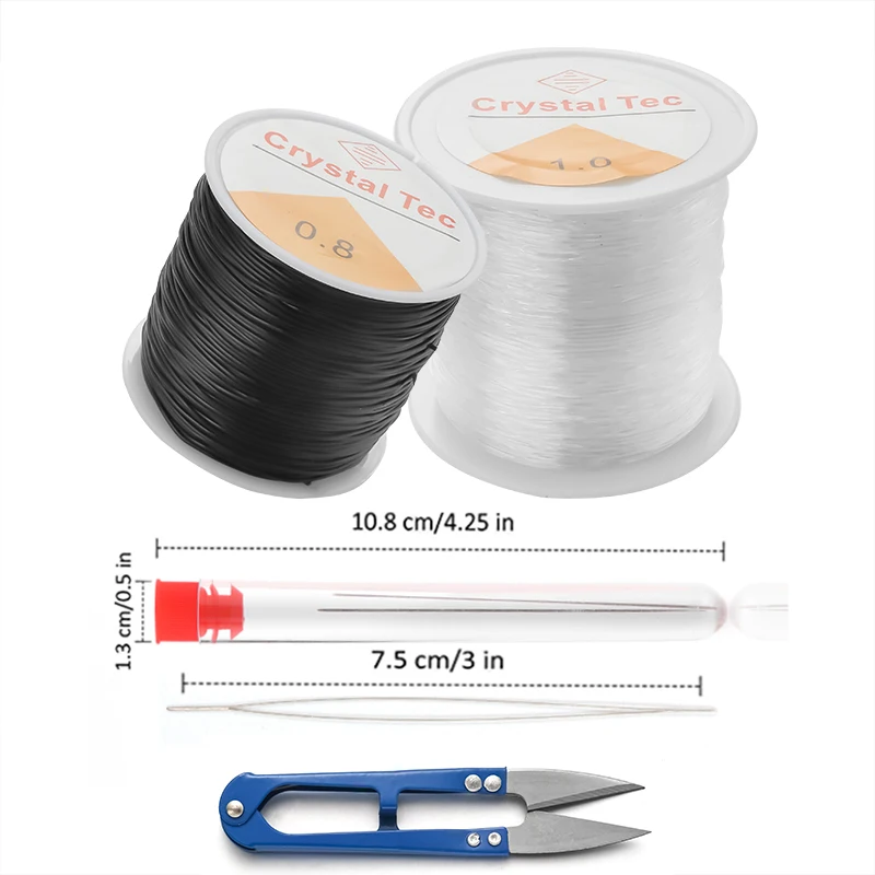Cordón elástico de cuentas DIY de cristal de plástico, línea elástica con agujas para abalorios, tijeras, hilo de joyería