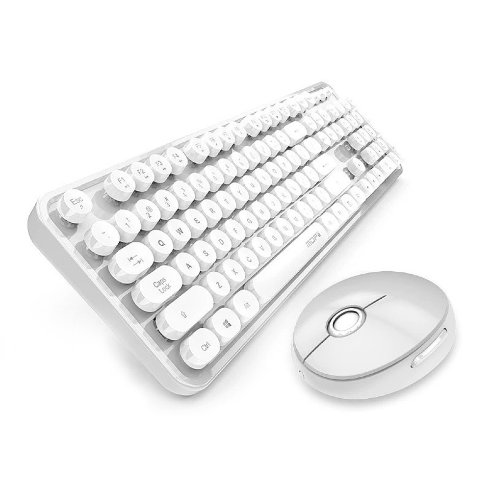 Teclado y ratón inalámbricos de 2,4 Ghz, combinación de teclas redondas Retro, función de combinación de teclas Fn, múltiples colores, lindo teclado