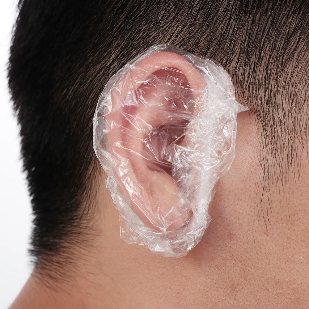 Orejeras impermeables desechables transparentes, orejeras de un solo uso, tapas protectoras para los oídos, bolsa de plástico, baño, ducha, herramienta de teñido del cabello, 100 Uds.