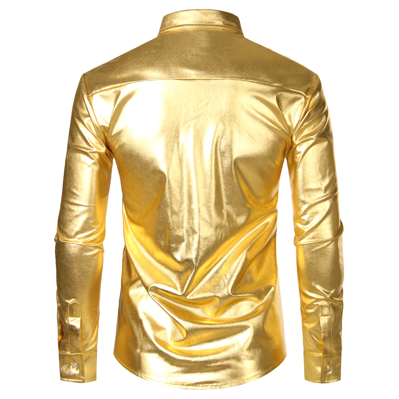 Heren Disco Glanzend Goud Pailletten Metallic Design Overhemd Lange Mouw Button Down Kerstmis Halloween Verjaardagsfeestje Toneelkostuum