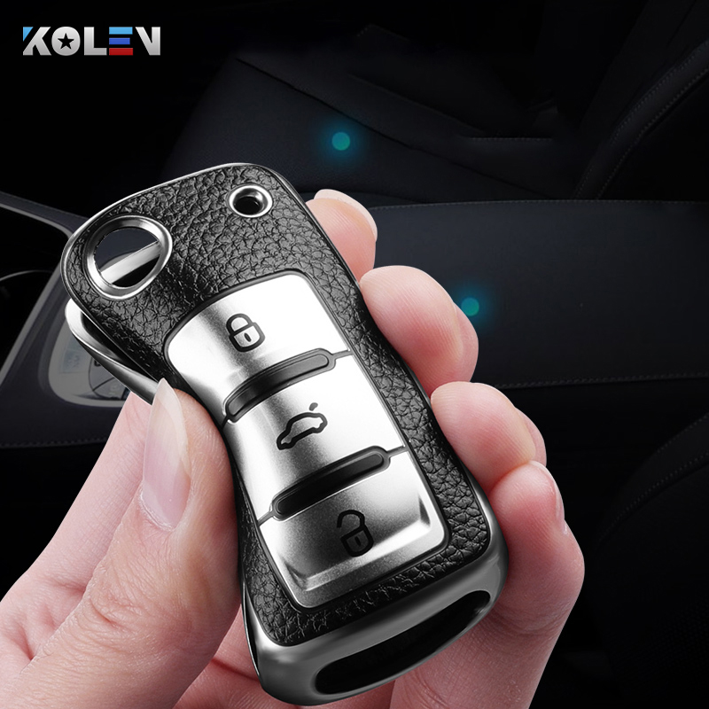 Couro e TPU Car Remote Key Cover, caso Fob para Volkswagen VW Bora, Polo, Tiguan, Jetta, Passat, B5, B6, B7, Golf Beetle, Skoda Octavia