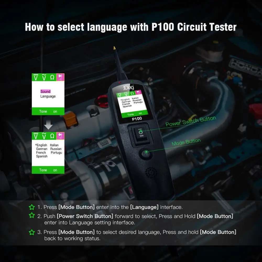 JDiag P100 Kit de sonda de circuito de energía automotriz probador de circuito Detector de voltaje de coche sistema eléctrico 12V 24V herramienta de diagnóstico de coche