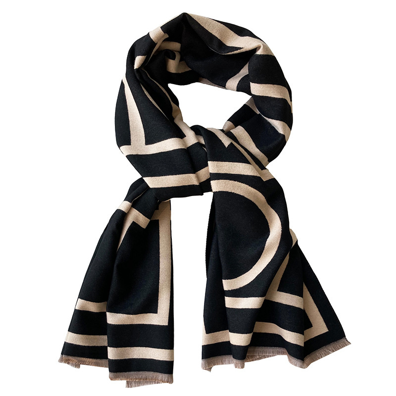 2022 primavera e outono imitação cashmere xale lenço de seda com borla quente cachecol geométrico