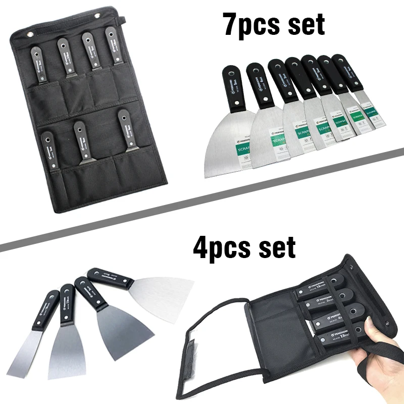 7 Chiếc Putty Dao Với Túi Dụng Cụ Cạo Lưỡi Dao 1 "1.5" 2 "Năm 2.5" 3 "4" 5 "Tường Xẻng Thép Carbon Xây Dựng Dụng Cụ Trát Dao