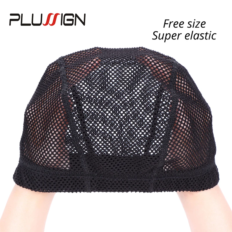 Plussign, gorro de malla con agujero grande para peluca, redes para el cabello, gorros de cúpula negros con agujero grande para hacer pelucas con gran banda elástica, gorro ondulado, 1 Uds.