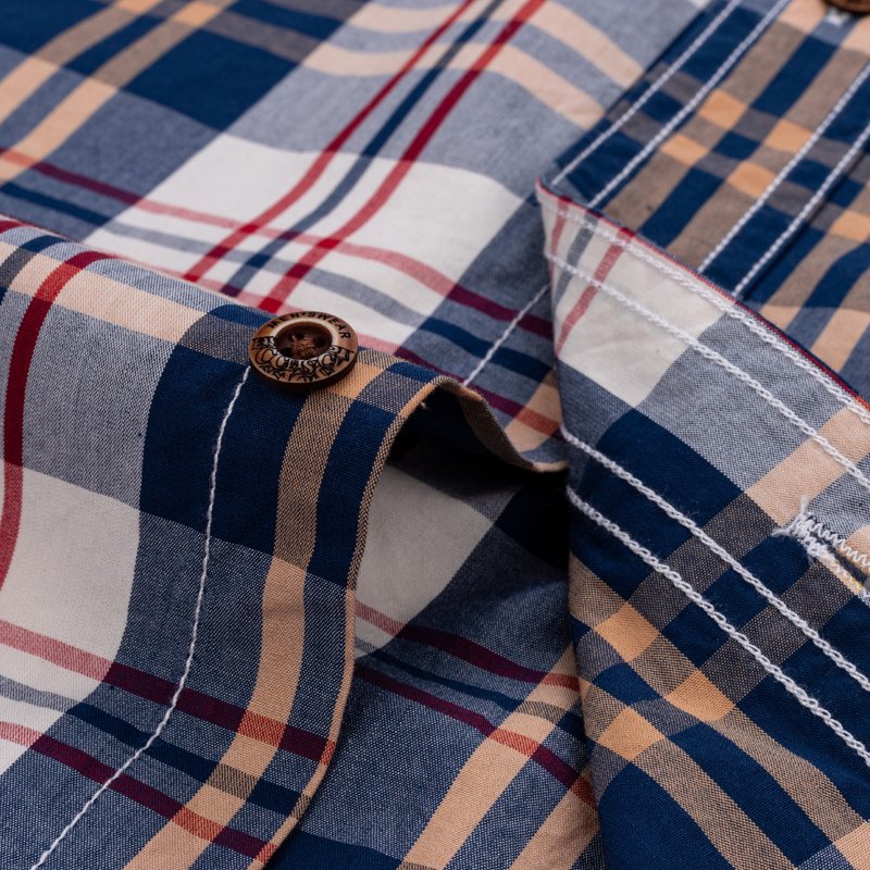 England Style Contrast Casual Checkered Shirts Pocketless Button-down Soft 100% Cotton  Long Sleeve Standard-fit Plaid Shirt