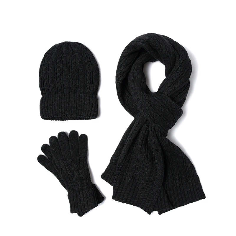 3PC ถักหมวกผ้าพันคอถุงมือชุดสำหรับสตรีฤดูหนาว Warm Wool Twist หมวก Gorros Bonnet Solid Headband ถักผ้าพันคอใหม่ปีของขวัญ