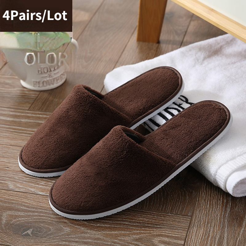 4 Paare/los Mix Farben Korallen Fleece Männer Frauen Günstige Einweg Hotel Hausschuhe Baumwolle Rutschen Home Reise SPA Slipper Gastfreundschaft