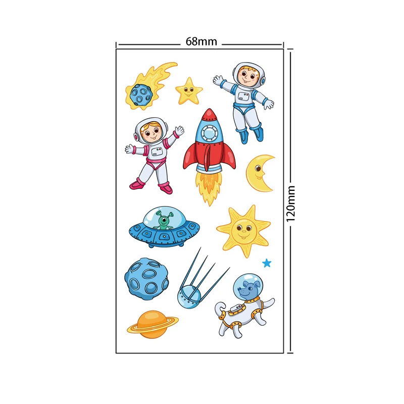10 hojas/juego de pegatinas de tatuaje para niños con reloj espacial de dinosaurio Animal, tatuaje temporal resistente al agua para cara, brazo y cuerpo, regalo para niños