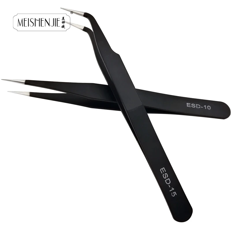 MEISHENJIE, 1 pieza, pinzas para pestañas postizas de cejas rectas y curvadas de acero inoxidable, herramienta de maquillaje para extensión de uñas, pinzas para pestañas