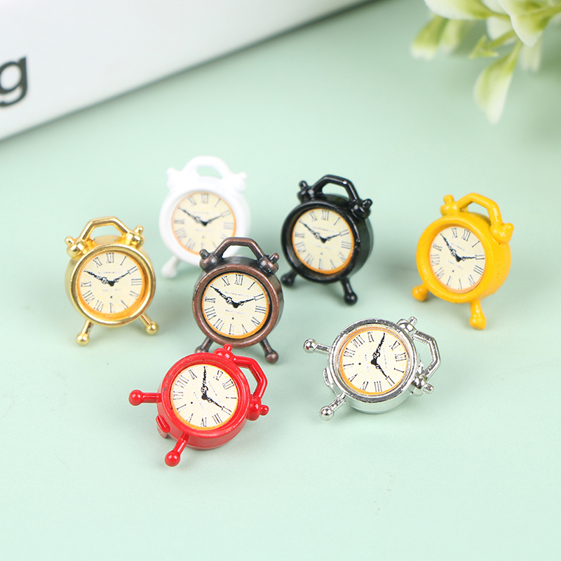 Reloj despertador Mini para decoración del hogar, juguete en miniatura para muñecas, cocina y sala de estar, escala 1:12, 1 piezas, 6 colores