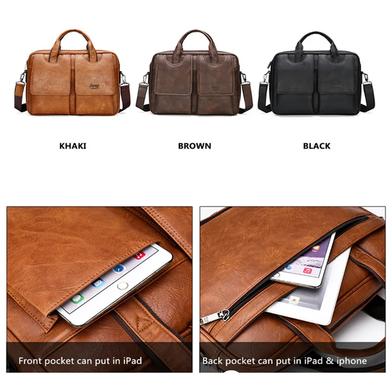 JEEP BULUO männer Taschen split leder Aktentasche Reise Fall Einfach zu Tragen Multifunktionale Große Raum Handtasche 14-zoll computer Tasche