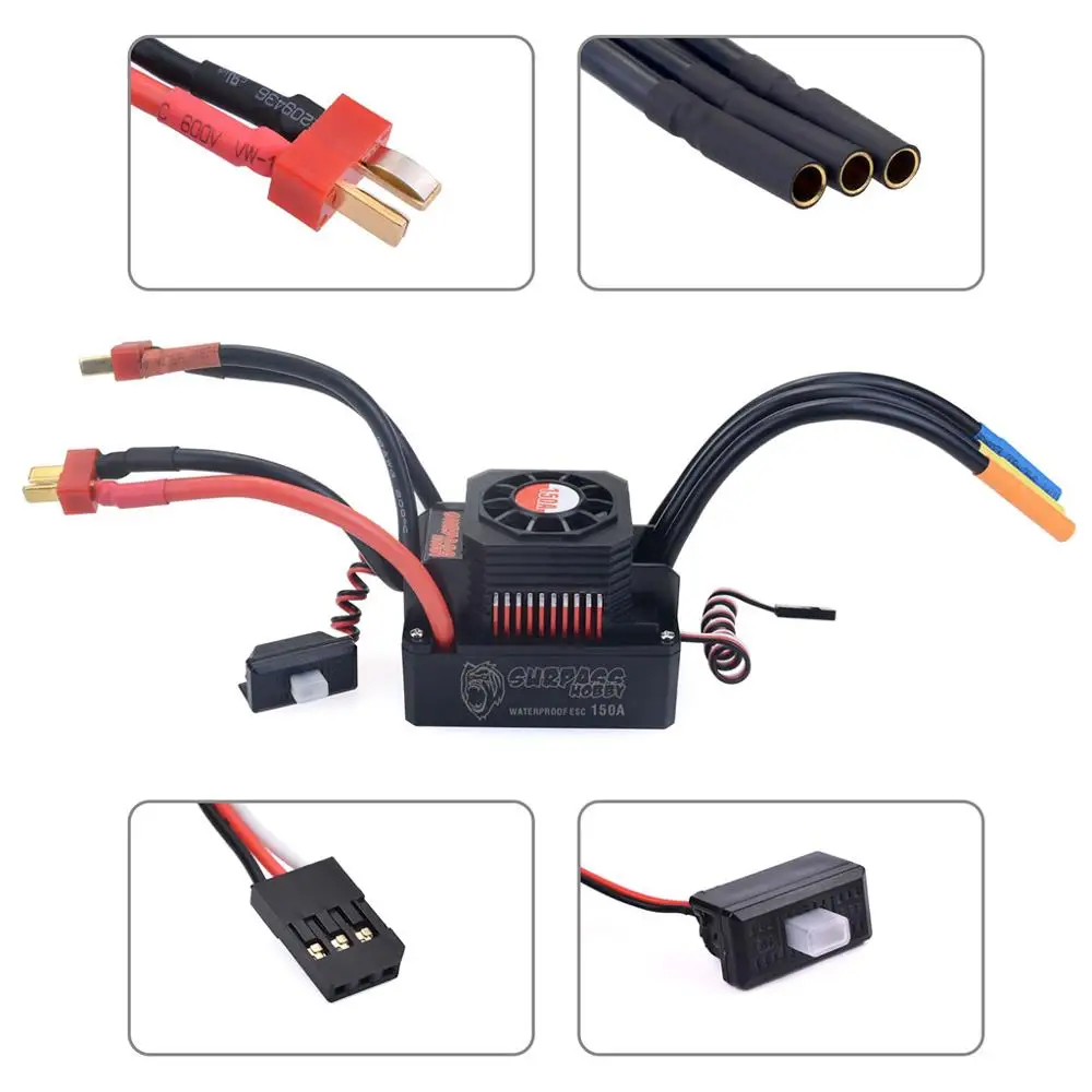 SURPASS HOBBY KK ESC Waterproof 150A 120A 80A 60A 45A 35A 25A Brushless Speed Controllers for 1/8 1/10 1/12 1/20 RC Car