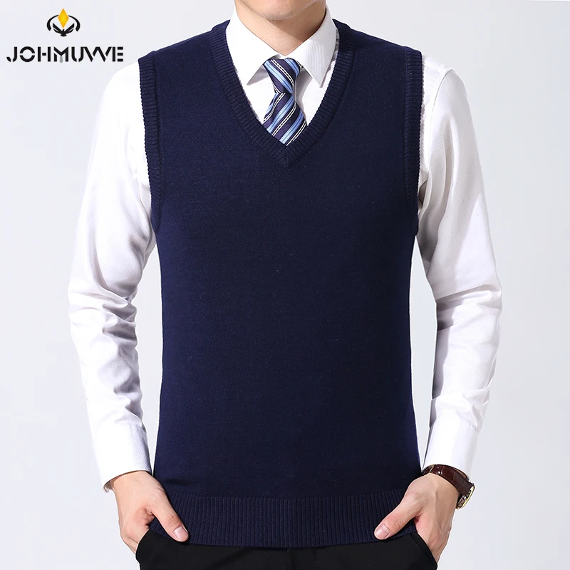 JOHMUVVE ใหม่ผู้ชาย V คอเสื้อกั๊กแนวโน้ม Retro สีทึบเสื้อกั๊ก All-Match Casual ธุรกิจทํางานถักเสื้อกั๊กผู้ชายฤดูใบไม้ร่วง