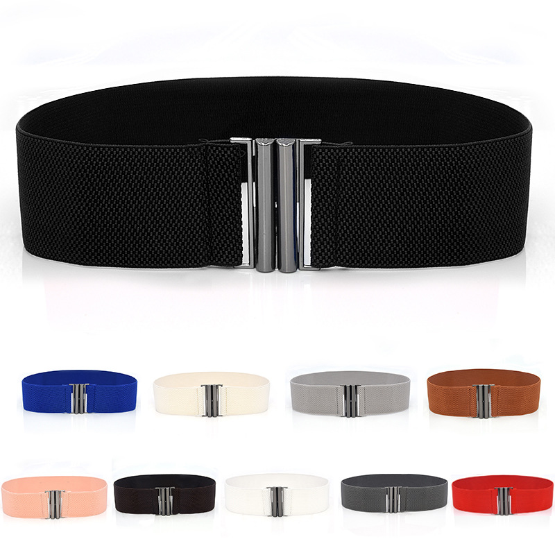 Breite Elastische Gürtel Einfarbig Korsett Gürtel Metall Schnalle Dame Mode Cummerbands Stretch Cinch Bund Frauen Taille Gürtel 2021