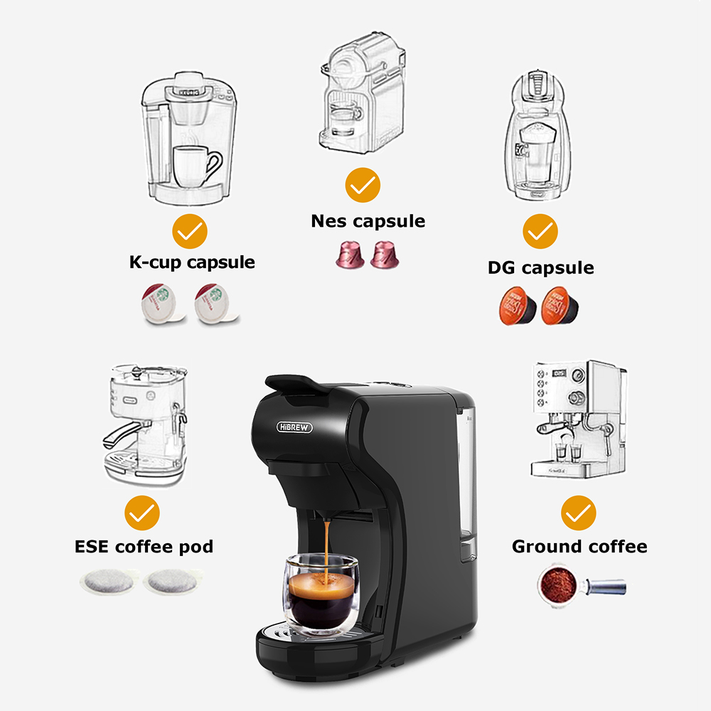 Máquina de café HiBREW 19 Bar 4 en 1, Cápsula múltiple caliente y fría, Cafetera Espresso, Cafetera de cápsulas Dolce Milk Nexpresso en polvo H1A