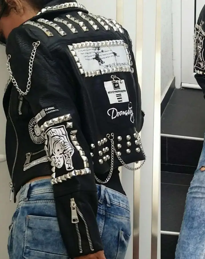 3D Graffiti weiche pu leder jacken weibliche cartoon Leder Jacke niet sicken Punk Rock Cropped leder Oberbekleidung F2217