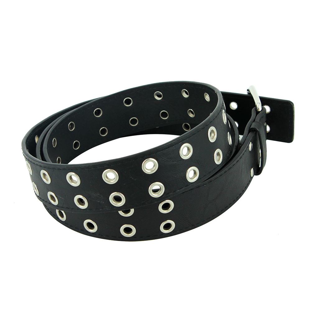 Cinturón de cadena Punk para mujer, cinturón ajustable negro con ojal doble, hebilla de Metal, pretina de cuero fresco para pantalones vaqueros
