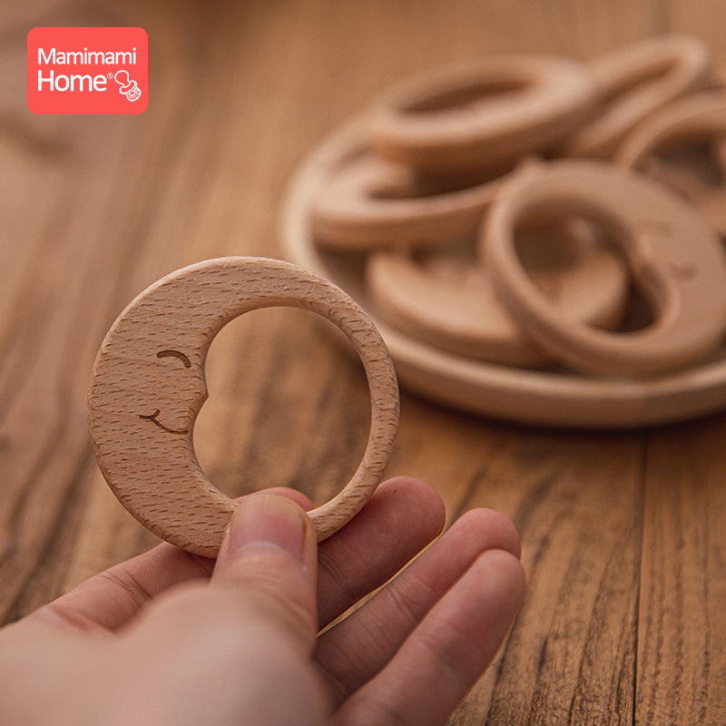 5 piezas de mordedor para bebé, colgantes de cadena de chupete, luna de madera de haya, sin BPA, anillo de dentición de madera, accesorios colgantes, juguetes para niños