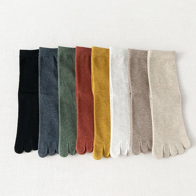 Calcetines cortos de cinco dedos para hombre, calcetines de algodón sólidos para negocios, antibacterianos, transpirables, cálidos, para vestido de fiesta, calcetines con punta para caballero, 4 estaciones