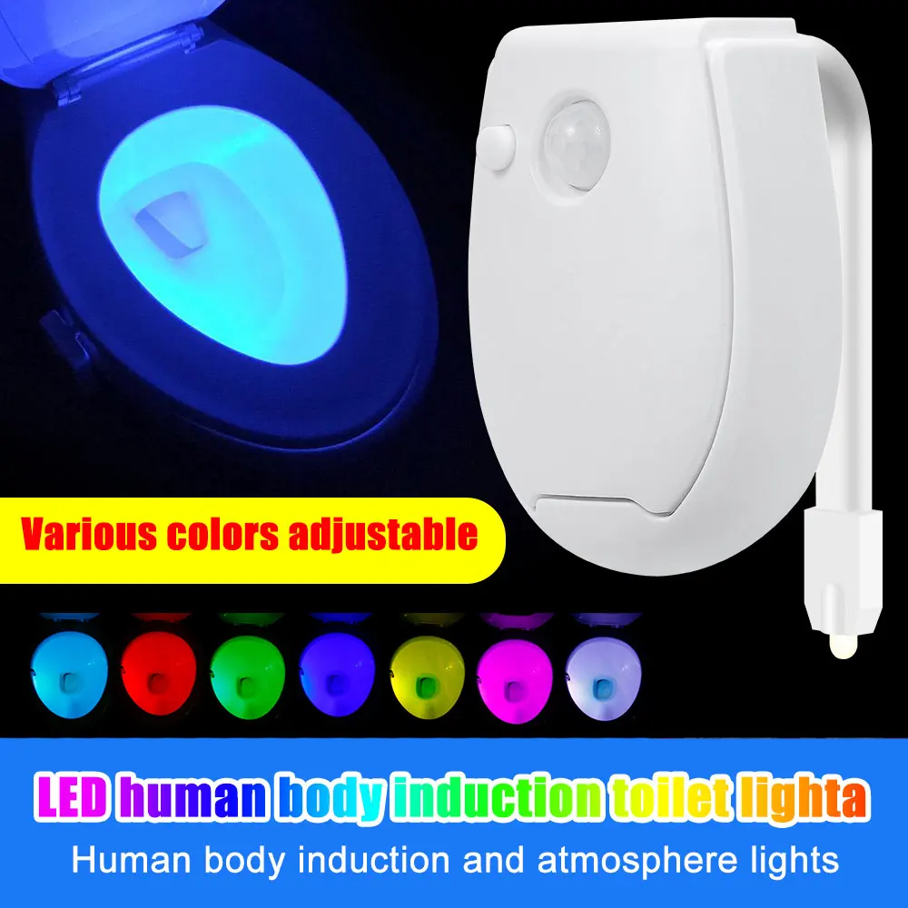 Sensor de movimiento PIR inteligente de 7 colores, luz nocturna para asiento de inodoro, retroiluminación impermeable para cuenco, Luminaria LED, lámpara para WC, suministro para el hogar