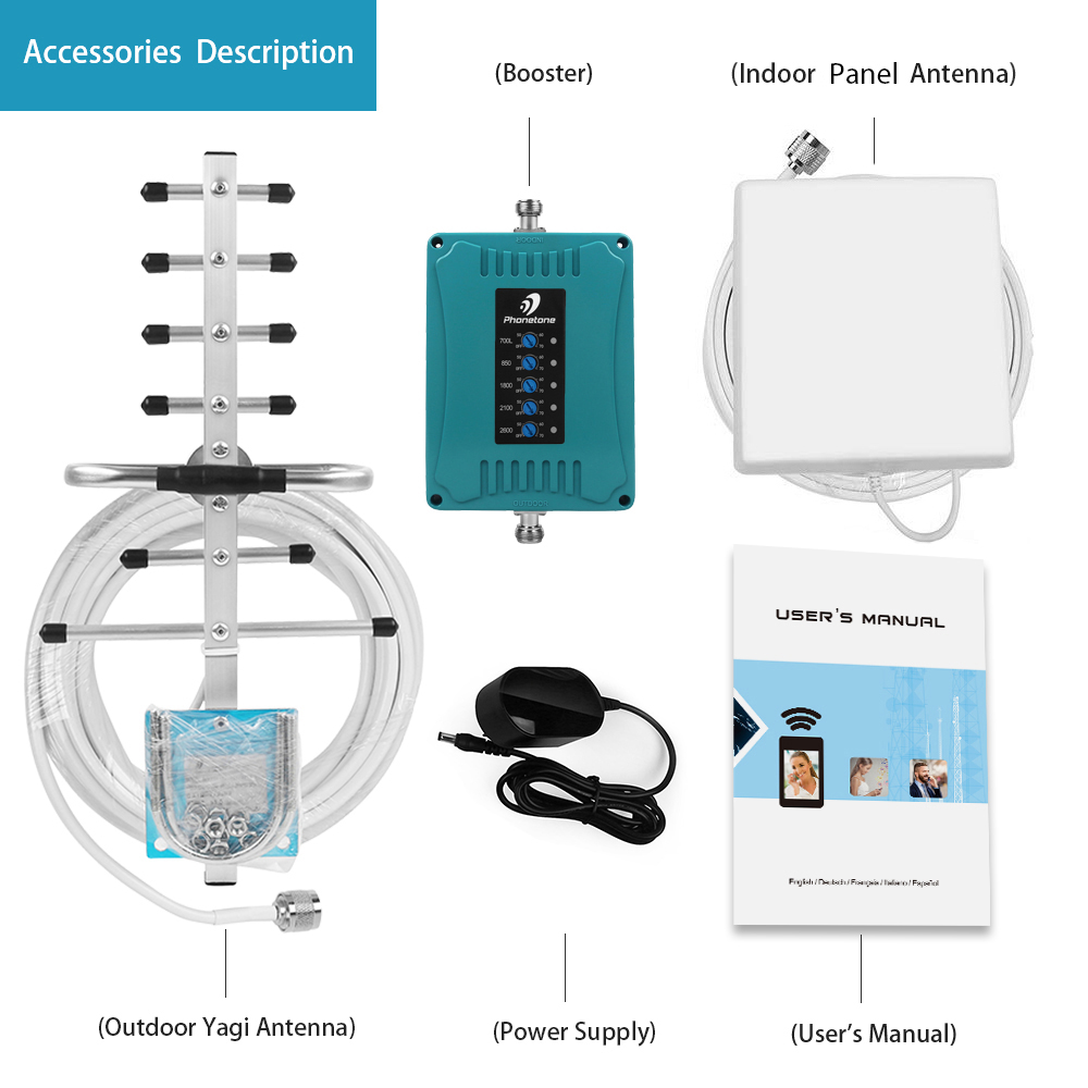 Усилитель сигнала мобильного телефона 2G 3G 4G LTE 700/850/1800/2100 МГц