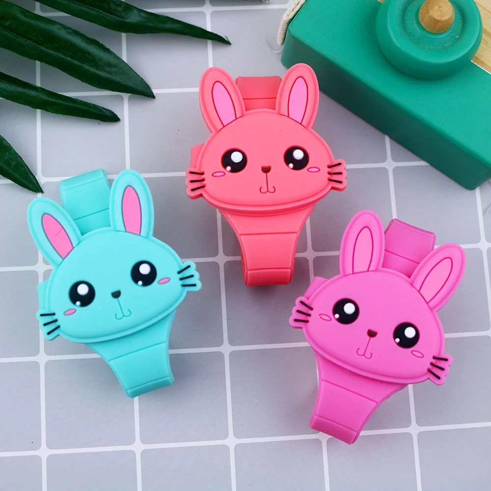 Led dos desenhos animados coelho crianças relógios com braelet adorável coelho eletrônico meninas crianças relógio senhoras flip cover estudantes relógio