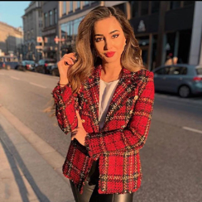 Tweed Nữ Kẻ Sọc Đỏ Áo Cộc Tay Mùa Đông 2021 Thời Trang Nữ Vintage Áo Khoác Nữ Miếng Dán Cường Lực Áo Áo Khoác Bé Gái Sang Trọng Bộ Trang Phục Quần Áo