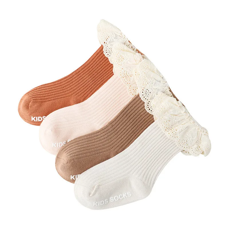 Lawadka Calzini per neonata Calzini per bambini in pizzo Calzini antiscivolo in cotone per ragazze Calze lunghe autunno inverno principessa 0-3T