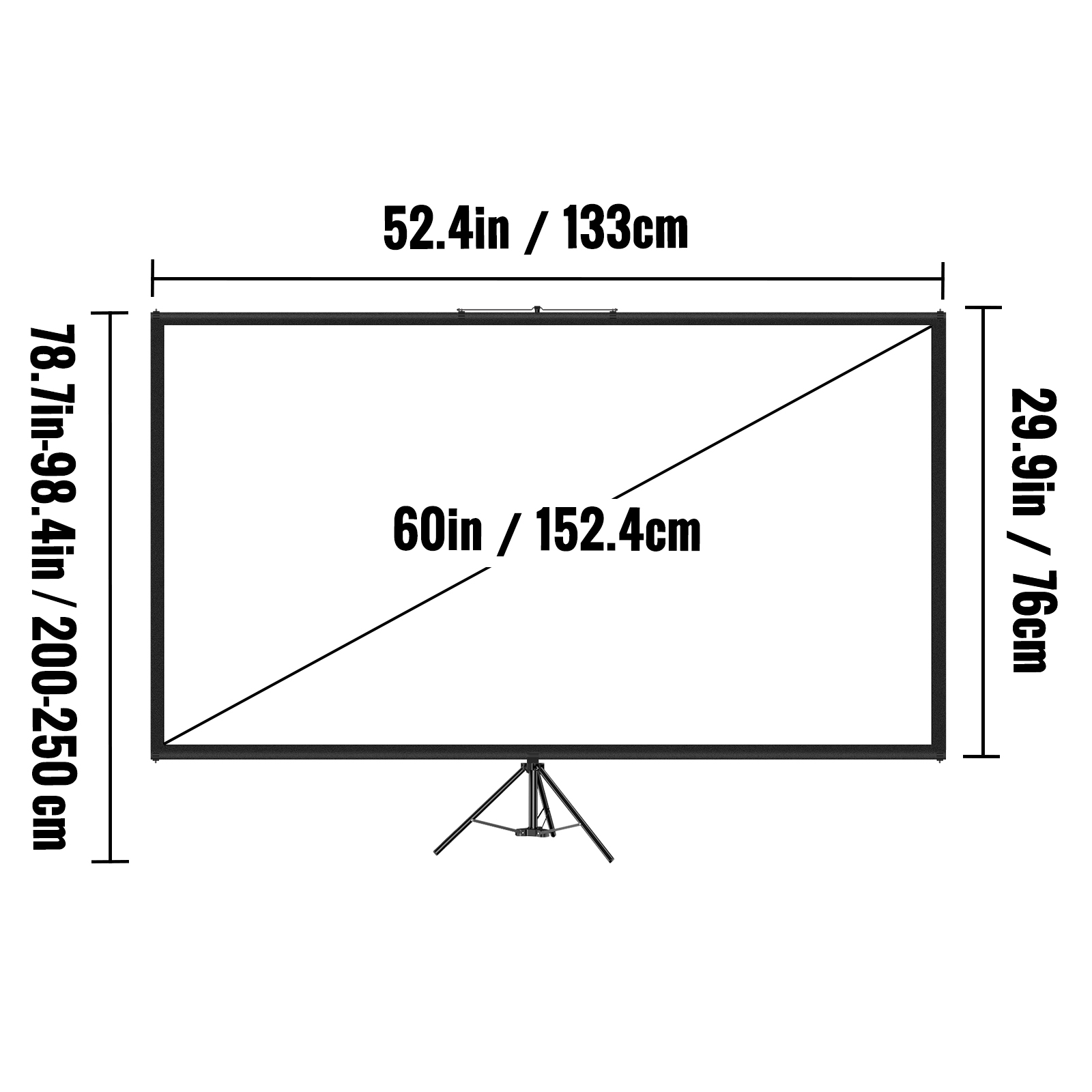 SucceBuy 60 70 80 90 100 Tela de projetor com tripé de 110 polegadas com suporte 16:9 4K HD Cinema doméstico portátil para projeção interna e externa
