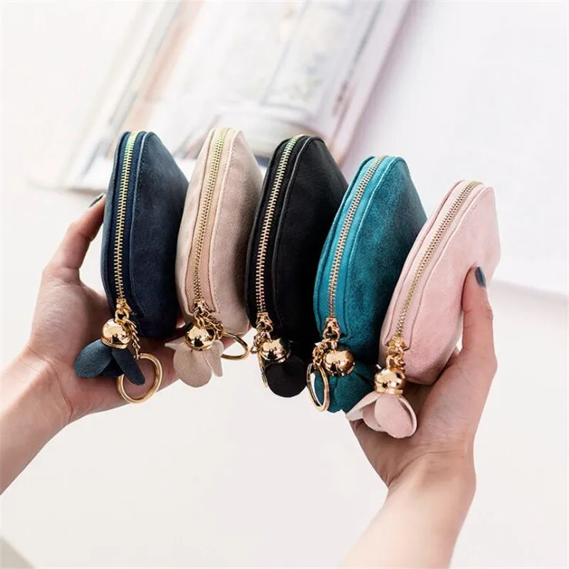 Nueva moda, Mini billetera de cuero PU para mujer, tarjetero, llavero, monedero con cremallera, bolso de mano con colgante Floral, bolso pequeño