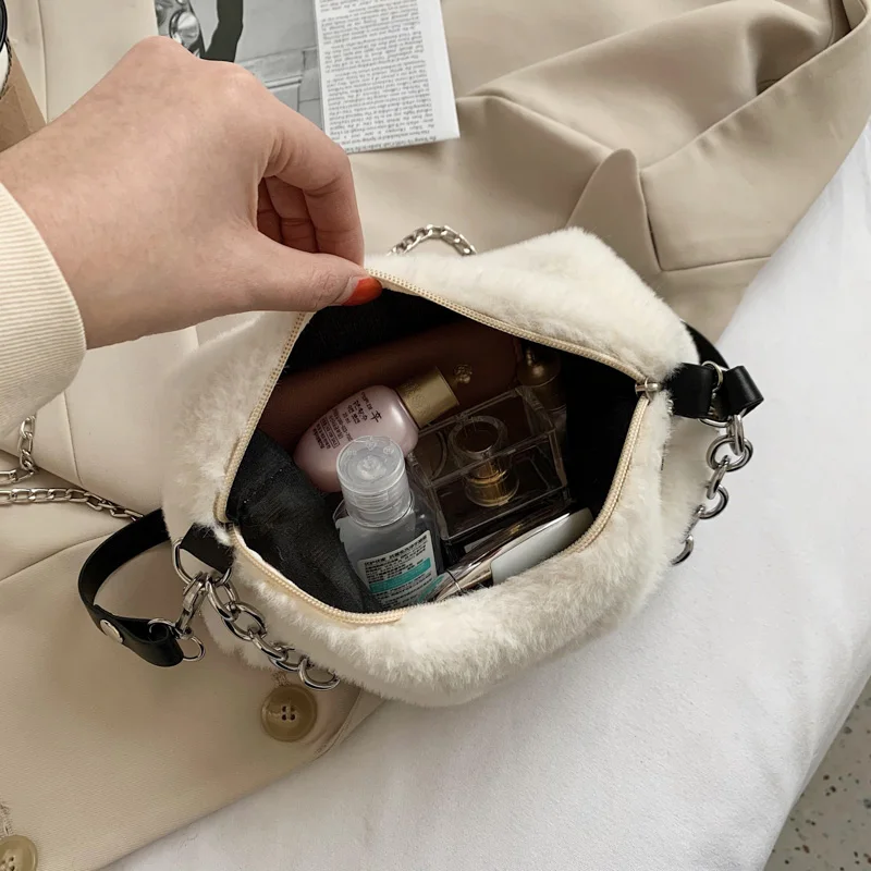 Chất Liệu Giả Da Và Túi Mùa Đông Cổ Tích Mới Velour Sang Trọng Chắc Chắn Nữ Hợp Thời Trang Thanh Lịch Đơn Vai Vạt-Túi Sang Trọng Ins dây Xích Đeo Chéo Thân Túi
