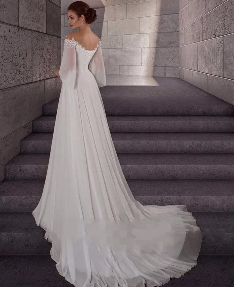 Abiti da sposa in chiffon di maternità personalizzati 2025 Maniche lunghe Abiti da sposa in gravidanza bohemien Sweep Train Semplice Robe De Mariage