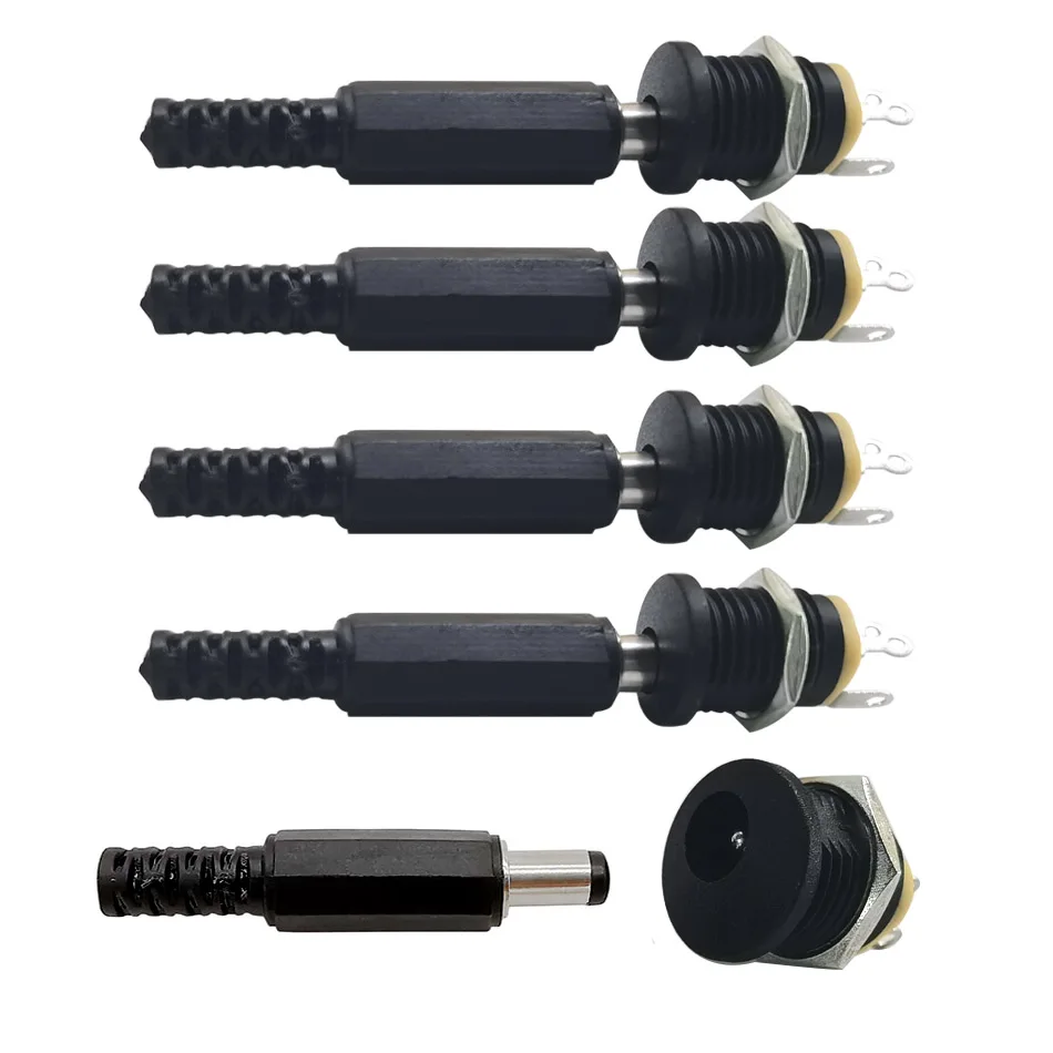 10 Uds (5 pares) DC12V 5,5x2,1mm enchufes macho de plástico DC022 toma de corriente CC conector hembra tuerca de tornillo conector de montaje en Panel