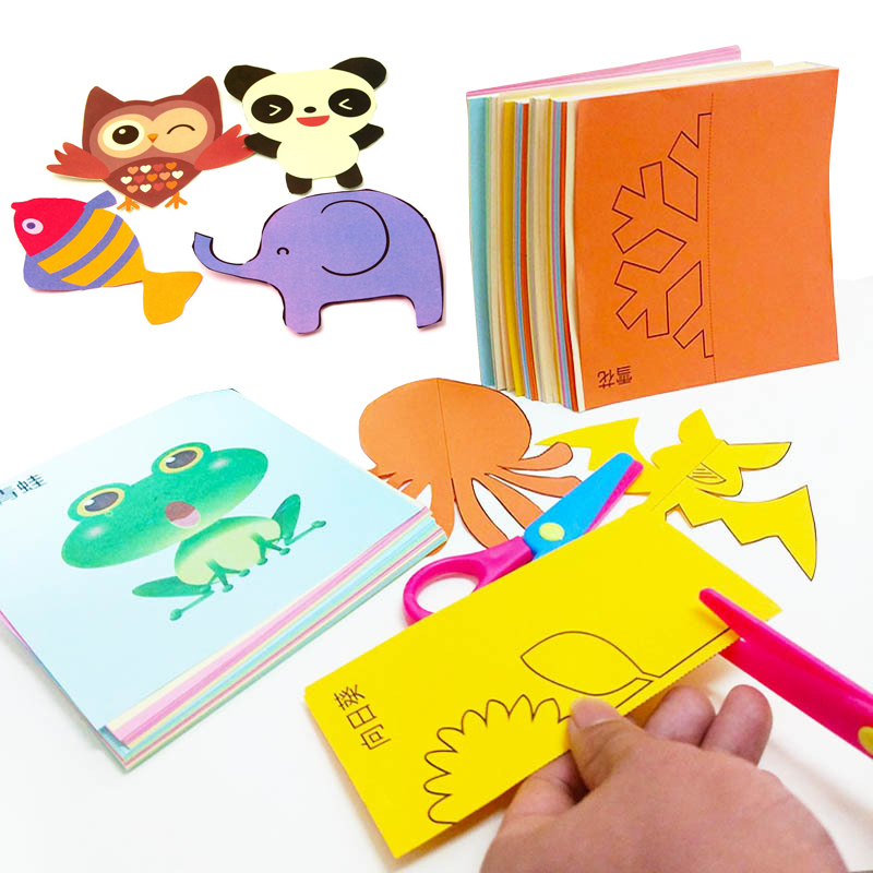 48 Uds. De juguetes plegables de corte de papel coloridos DIY de dibujos animados para niños, arte educativo para niños Kingergarden con herramientas de tijera, regalos
