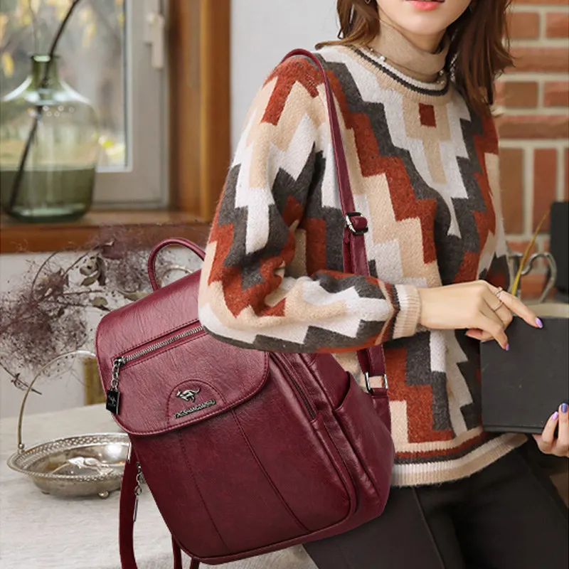 5 cores mulheres mochilas de couro macio vintage feminino sacos de ombro sac a dos viagem casual senhoras bagpack sacos escolares