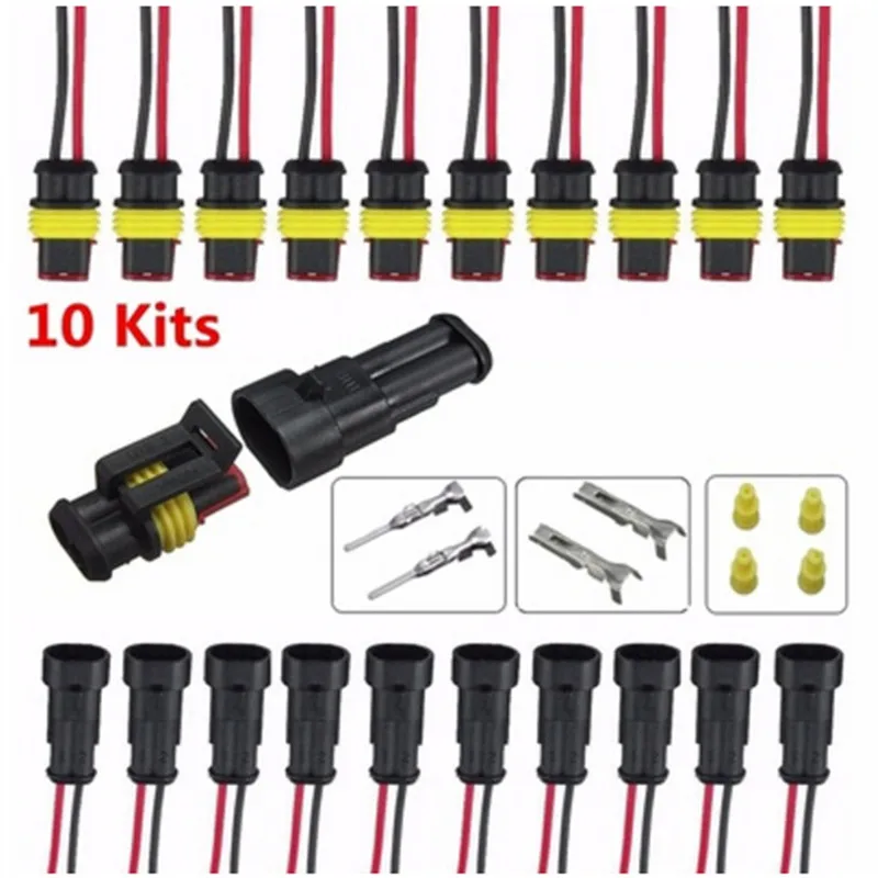 Conector de cable eléctrico impermeable para coche, juego automático de enchufe, sellado de 2 vías, 10 Kits, nuevo