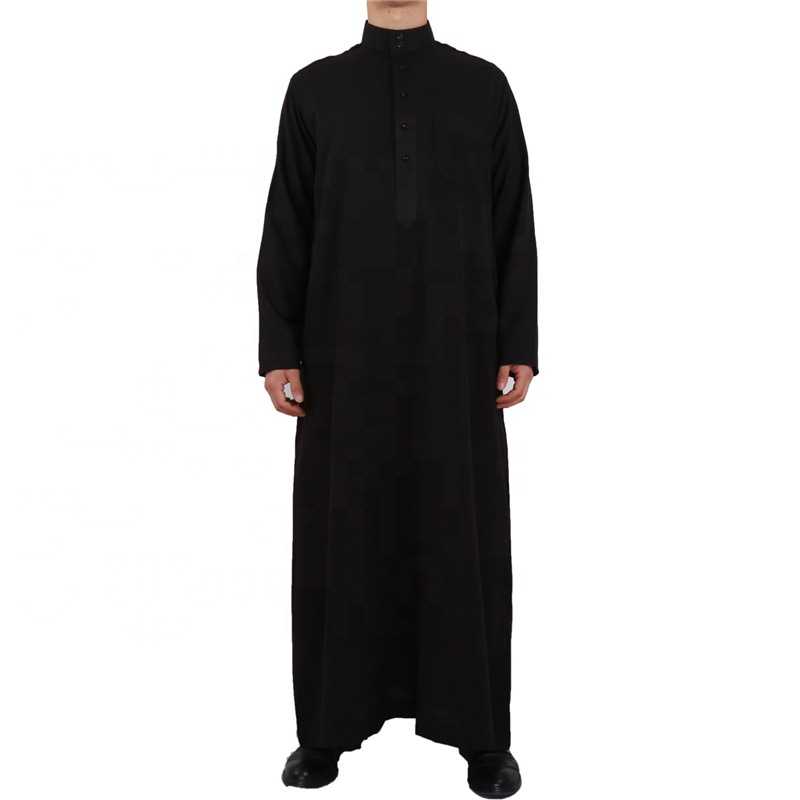 Homens qatar muçulmano marroquino estilo islâmico preto algodão linho manga comprida gola alta plus size árabe robe masculino adoração robe