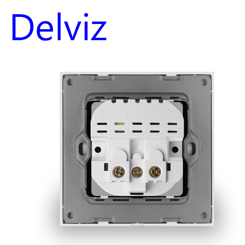 Delviz Soket Daya USB Tipe C, Port Usb Isi Daya Cepat, Panel Kaca Kristal, Outlet 16A STANDAR UE, Sakelar Pintar Lampu Dinding WiFi