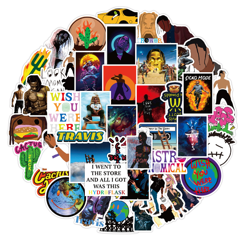 10/30/50 Con Thoáng Mát Rapper Travis Scott Ca Sĩ Dán Xe Đạp Ván Trượt Tủ Lạnh Đàn Guitar Hành Lý DIY Chống Nước Đùa miếng Dán Kính Cường Lực Kid Đồ Chơi