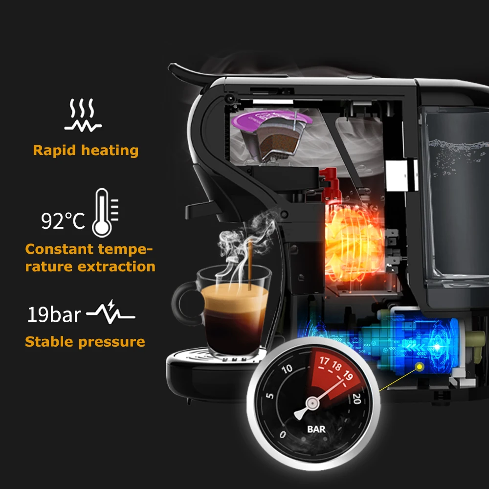 Máquina de café HiBREW 19 Bar 4 en 1, Cápsula múltiple caliente y fría, Cafetera Espresso, Cafetera de cápsulas Dolce Milk Nexpresso en polvo H1A