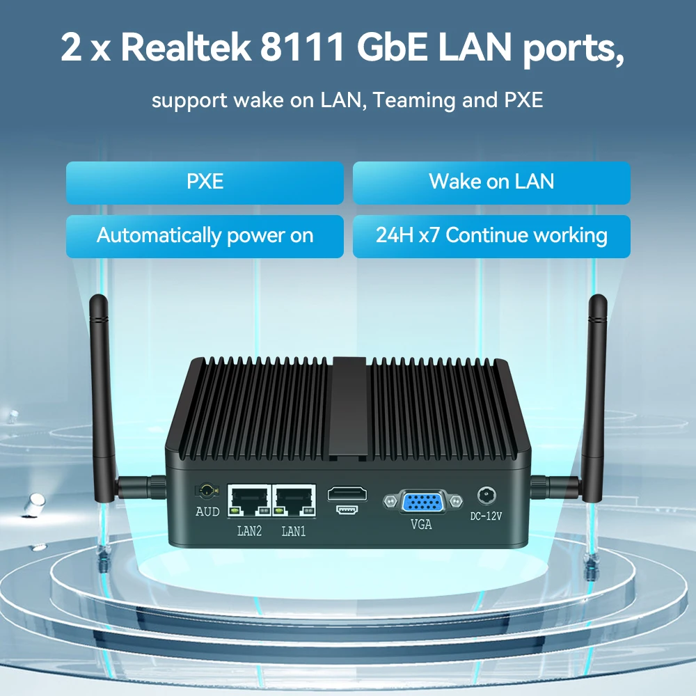 Fanless Mini PC Intel Celeron J6412 2xGigabit Ethernet 2x RS232/RS485 HDMI VGA Mini PCIE WiFi/4G 6x USB Support Windows Linux