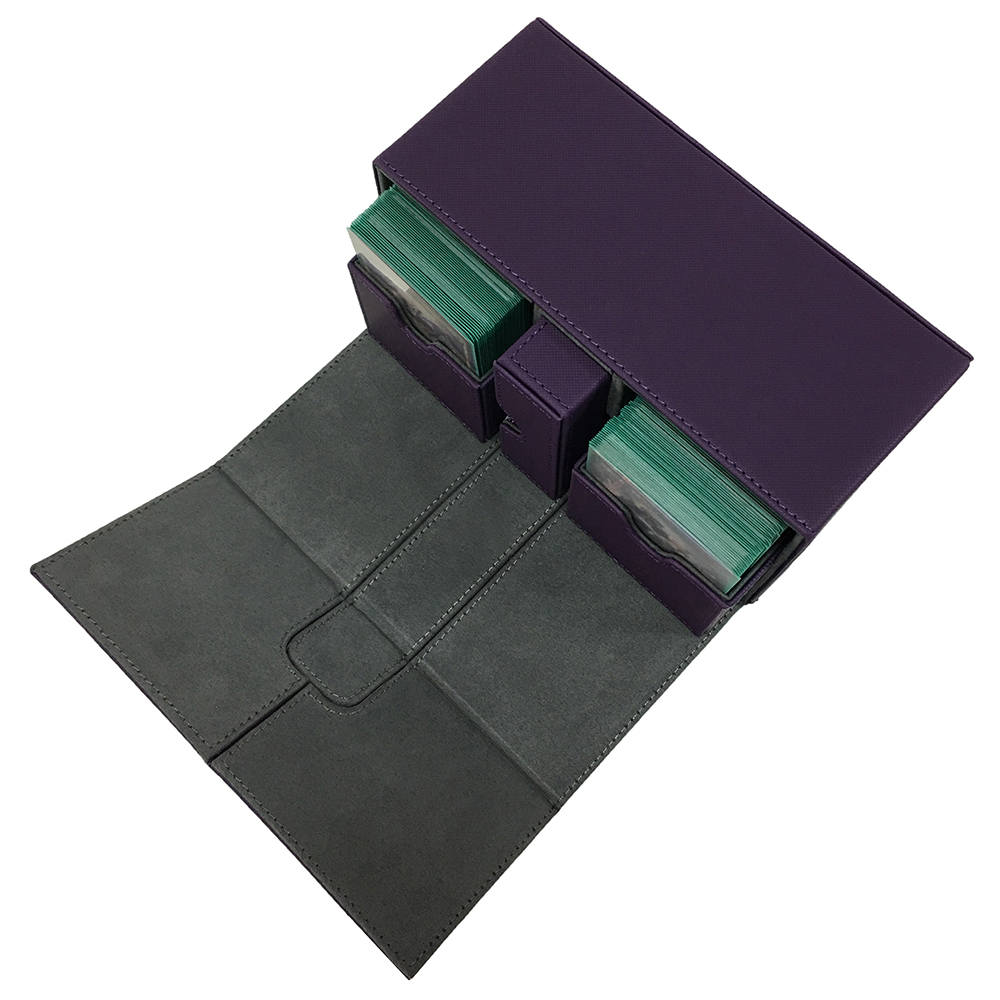 Tempat kartu Binder Board Game Holder, Yugioh Deck Box, ukuran besar, Mtg, PTCG, warna ungu, 200 +