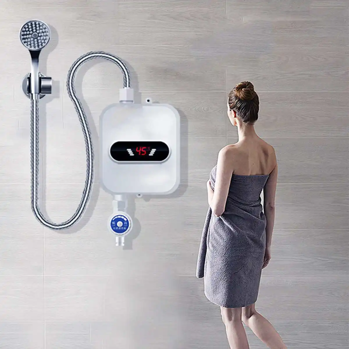 Điện Nhiệt Độ Không Đổi Nước Vòi Làm Nóng Tức Thì Vòi Nước Màn Hình Hiển Thị LED Dọc Lắp Đặt Cho Vòi Sen Tắm