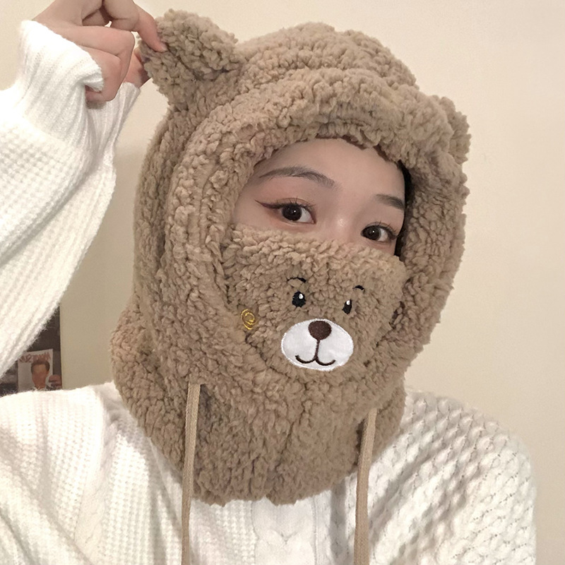 Bufandas de oso para niña y mujer, conjunto de gorros gruesos y cálidos de terciopelo de felpa, máscara de invierno, 2021