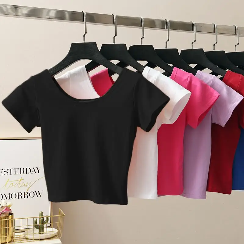 11 Màu Chắc Chắn Crop Top Nữ Áo Thun Cropped Slim Cao Cấp Ngắn Tay Cơ Bản Bộ Quần Áo Mùa Hè Áo Phụ Nữ Miễn Phí Vận Chuyển tee
