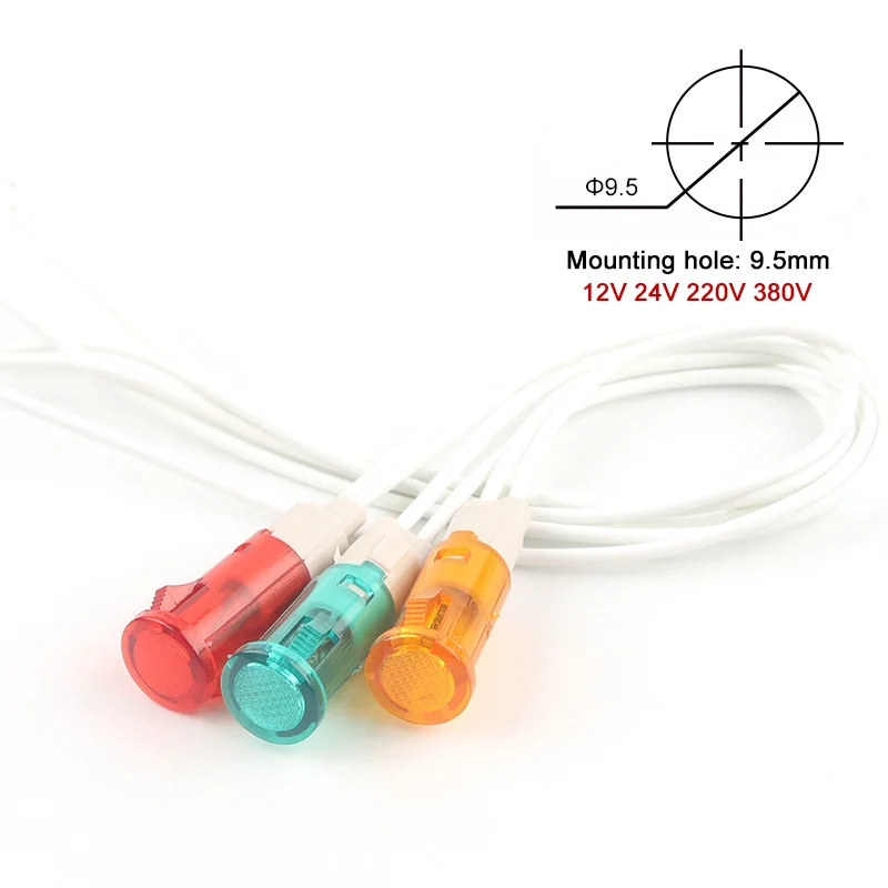 5 uds lámpara de señal montaje en Panel indicador de neón 380 220V 12V/24VDC 10mm MDX-11A con lámpara de señal guía de cable rojo verde amarillo