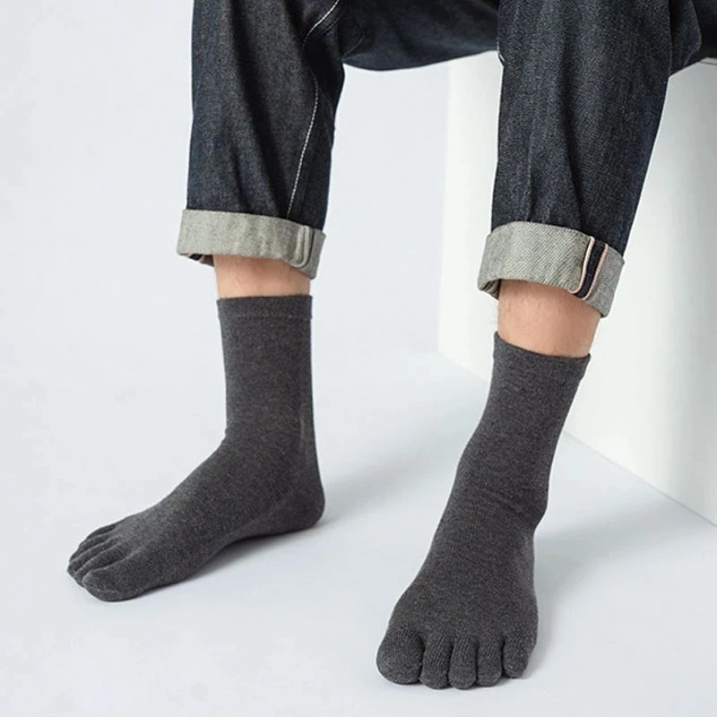 Calcetines cortos de cinco dedos para hombre, calcetines de algodón sólidos para negocios, antibacterianos, transpirables, cálidos, para vestido de fiesta, calcetines con punta para caballero, 4 estaciones
