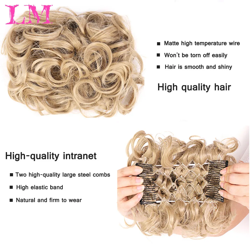 LiangMo Cô Dâu Lộn Xộn Lớn Búi Tóc Xoăn Chignon Với Lược Kẹp Tóc Đuôi Bao Đuôi Ngựa Mở Rộng Tổng Hợp Tự Nhiên Giả tóc