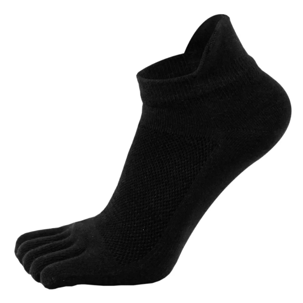Calcetines tobilleros de cinco dedos de algodón puro liso para hombre, desodorante de malla transpirable, suave, elástico, duradero, No Show Toe, calcetines náuticos deportivos